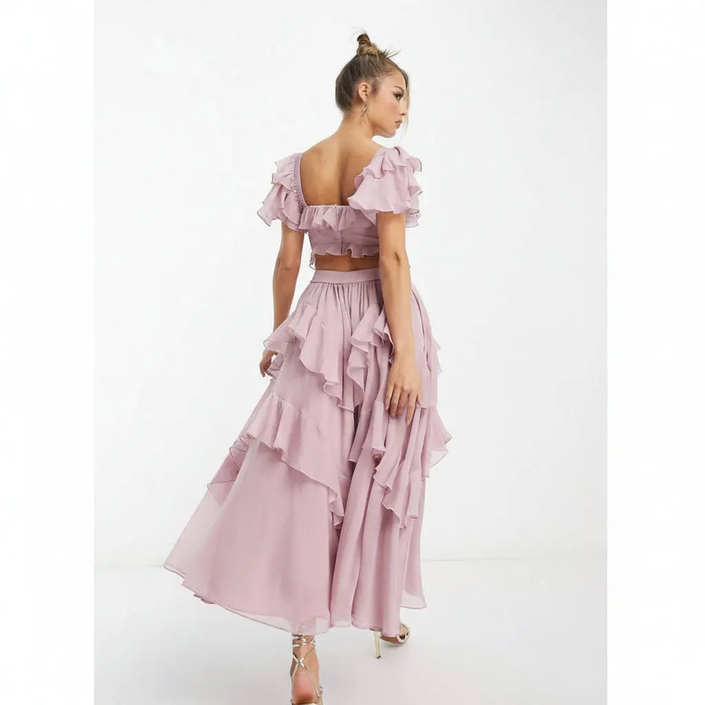 Robe longue rouge à volants élégante ORIS WEAR