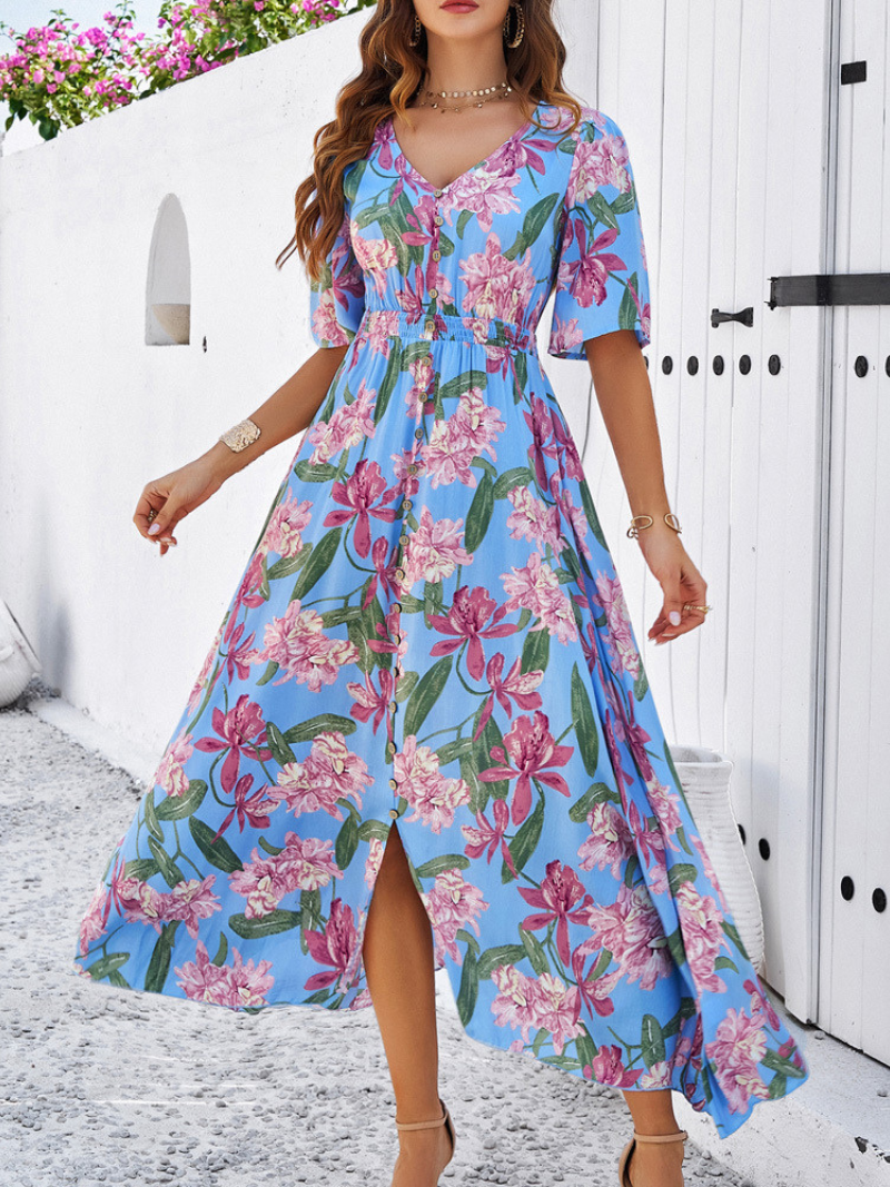 Robe Fleurie Décontractée Fendue Femme ORIS WEAR