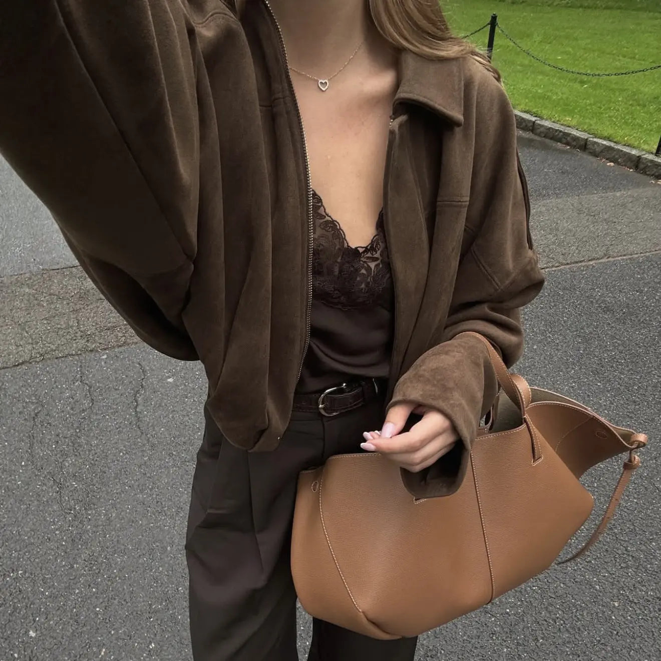 Blouson court oversize marron à col chemise pour femme ORIS WEAR