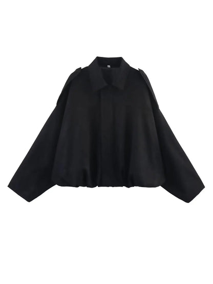 Blouson court oversize marron à col chemise pour femme ORIS WEAR