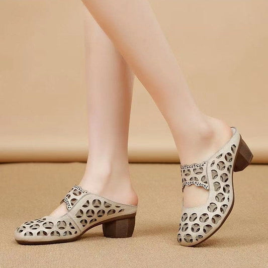 Sabots Femme Rétro en Cuir PU, Bout Rond, Slip-on ORIS WEAR