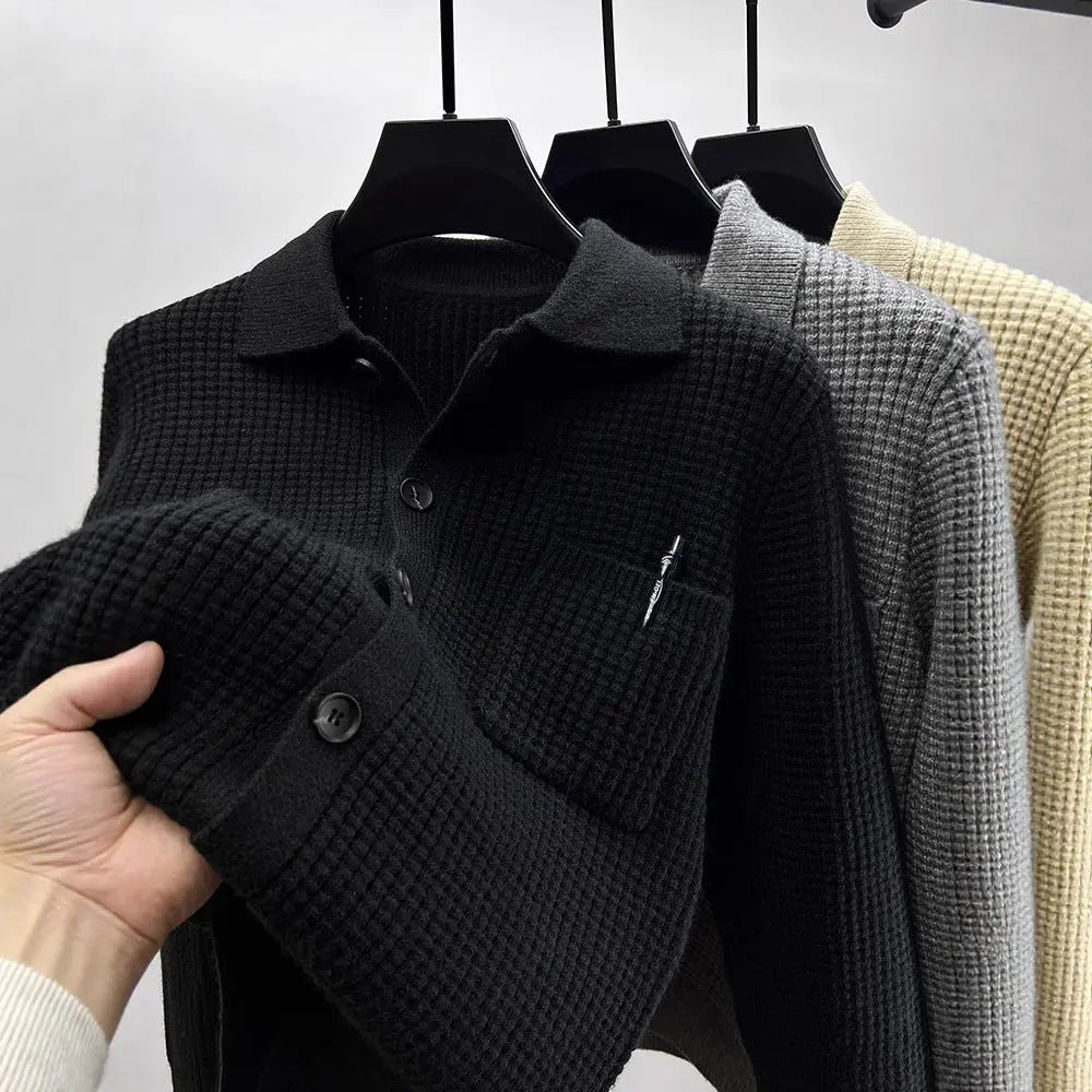 Casual Solid-Color Pocket Lapel Knit Sweater Coat ORIS WEAR