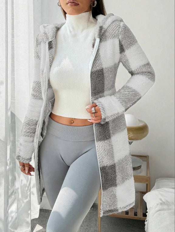 Cozy Plaid Hooded Coat ORIS WEAR