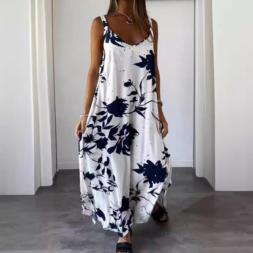 Robe longue femme en lin bleu fonce — ORIS WEAR