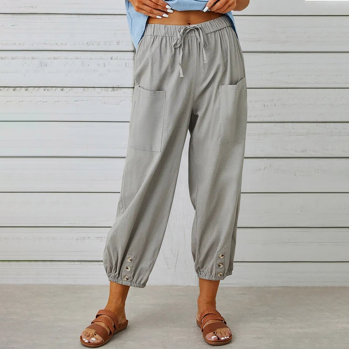 Pantalon à cordon de serrage en coton et lin ORIS WEAR