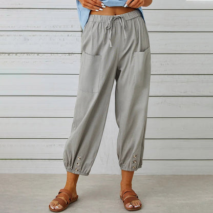 Pantalon à cordon de serrage en coton et lin ORIS WEAR
