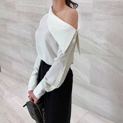 Chemise femme unie à épaules dénudées, boutonnée. ORIS WEAR