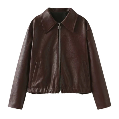Veste en Cuir à Col Revers et Fermeture Éclair pour Femme ORIS WEAR