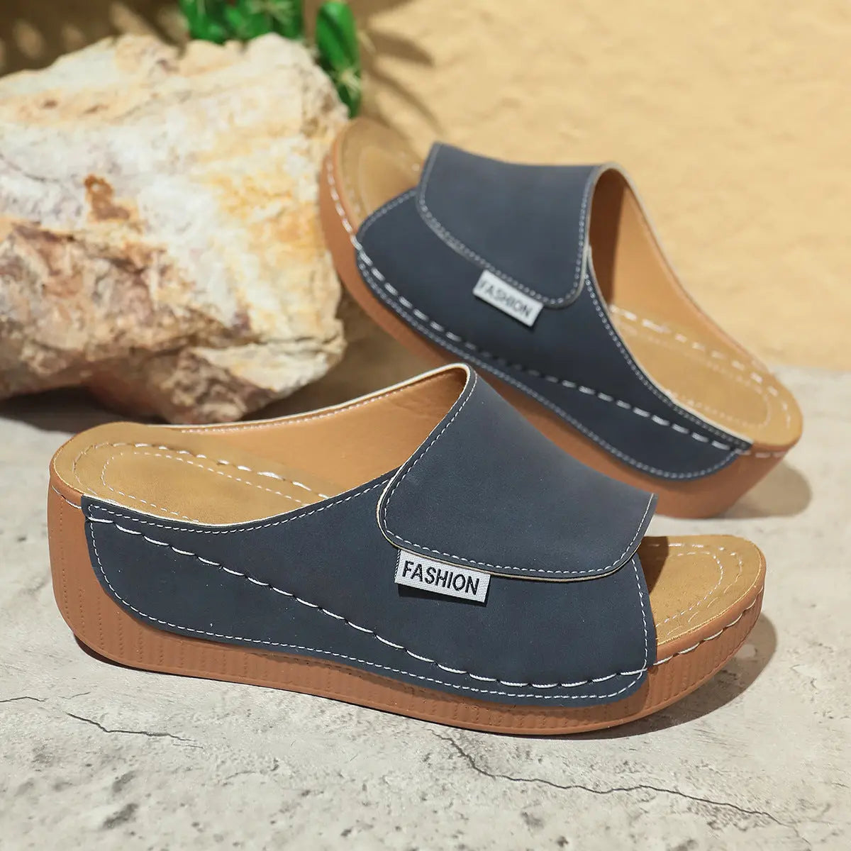 Mules Compensées Femme à Bout Ouvert avec Semelle Épaisse ORIS WEAR