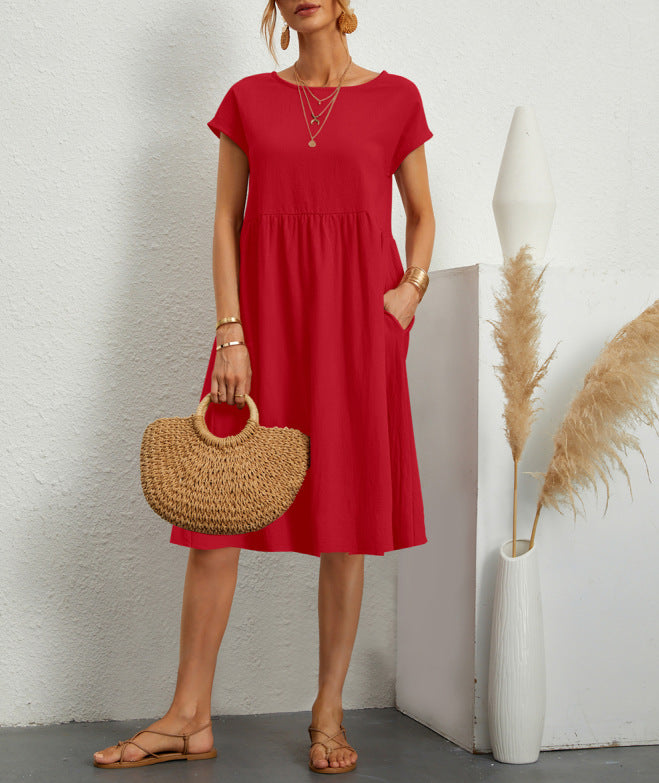 Robe en Coton à Col Rond et Jupe A-Line pour Femme ORIS WEAR