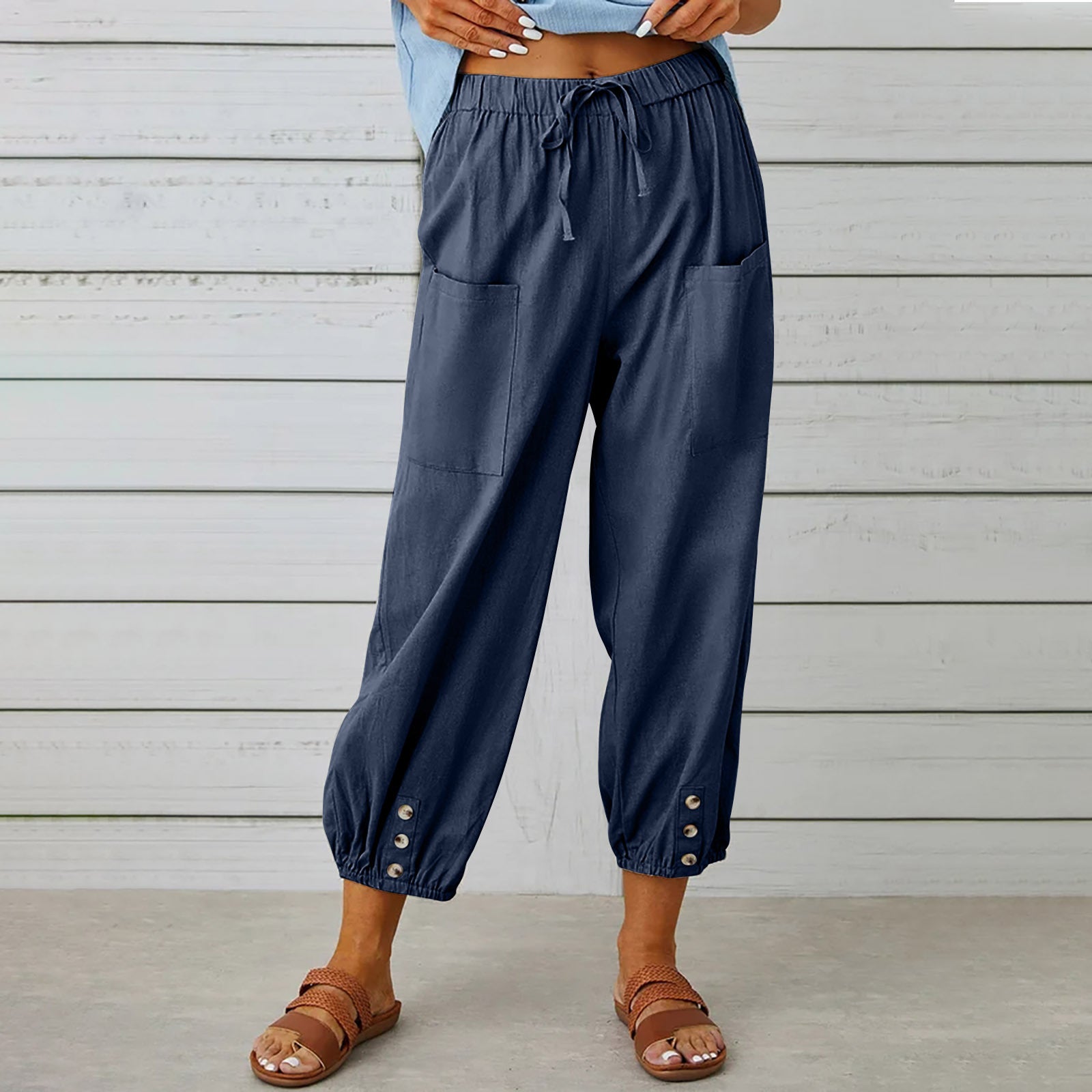 Pantalon à cordon de serrage en coton et lin ORIS WEAR