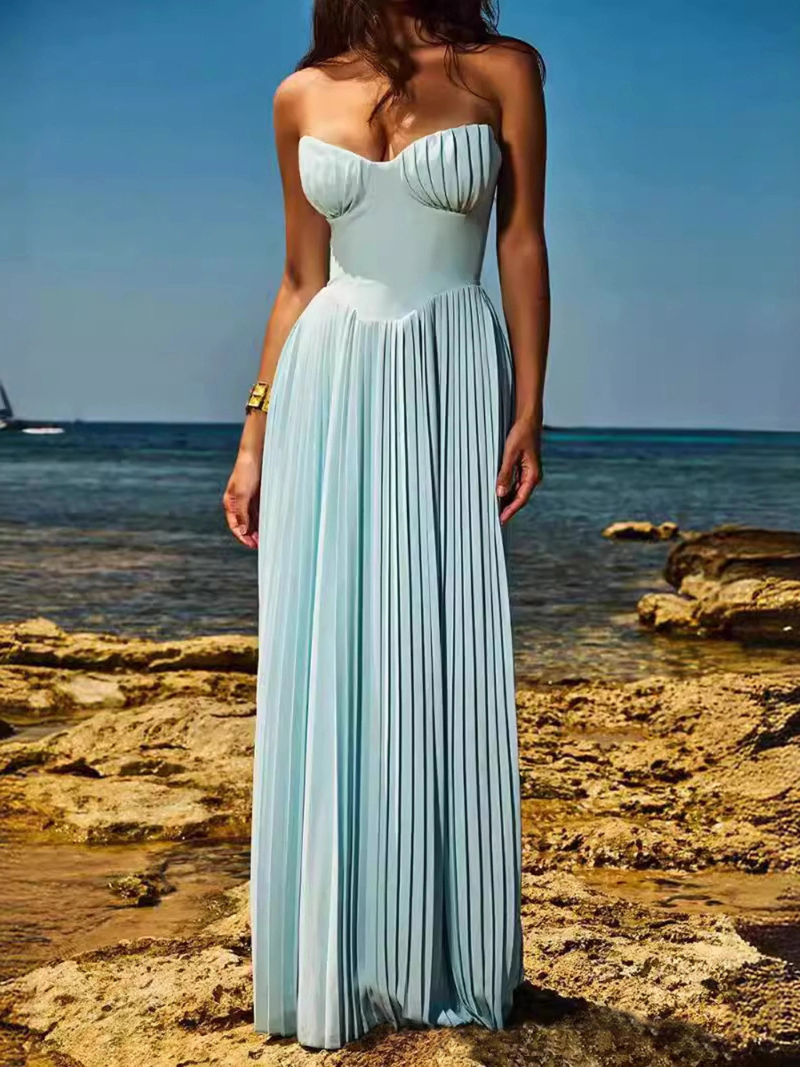Robe Mode Élégante Sans Manches à Plis et Col V ORIS WEAR