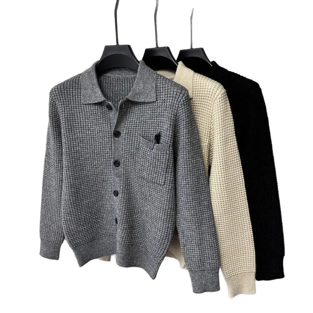 Casual Solid-Color Pocket Lapel Knit Sweater Coat ORIS WEAR