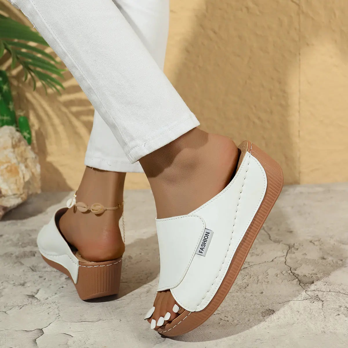 Mules Compensées Femme à Bout Ouvert avec Semelle Épaisse ORIS WEAR