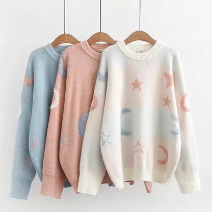 Pull Femme Maille Douce Motifs Lune & Étoiles ORIS WEAR