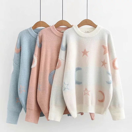 Pull Femme Maille Douce Motifs Lune & Étoiles ORIS WEAR