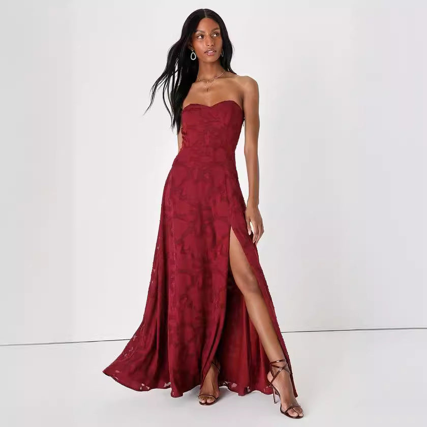 Robe longue femme bustier rouge vin — ORIS WEAR