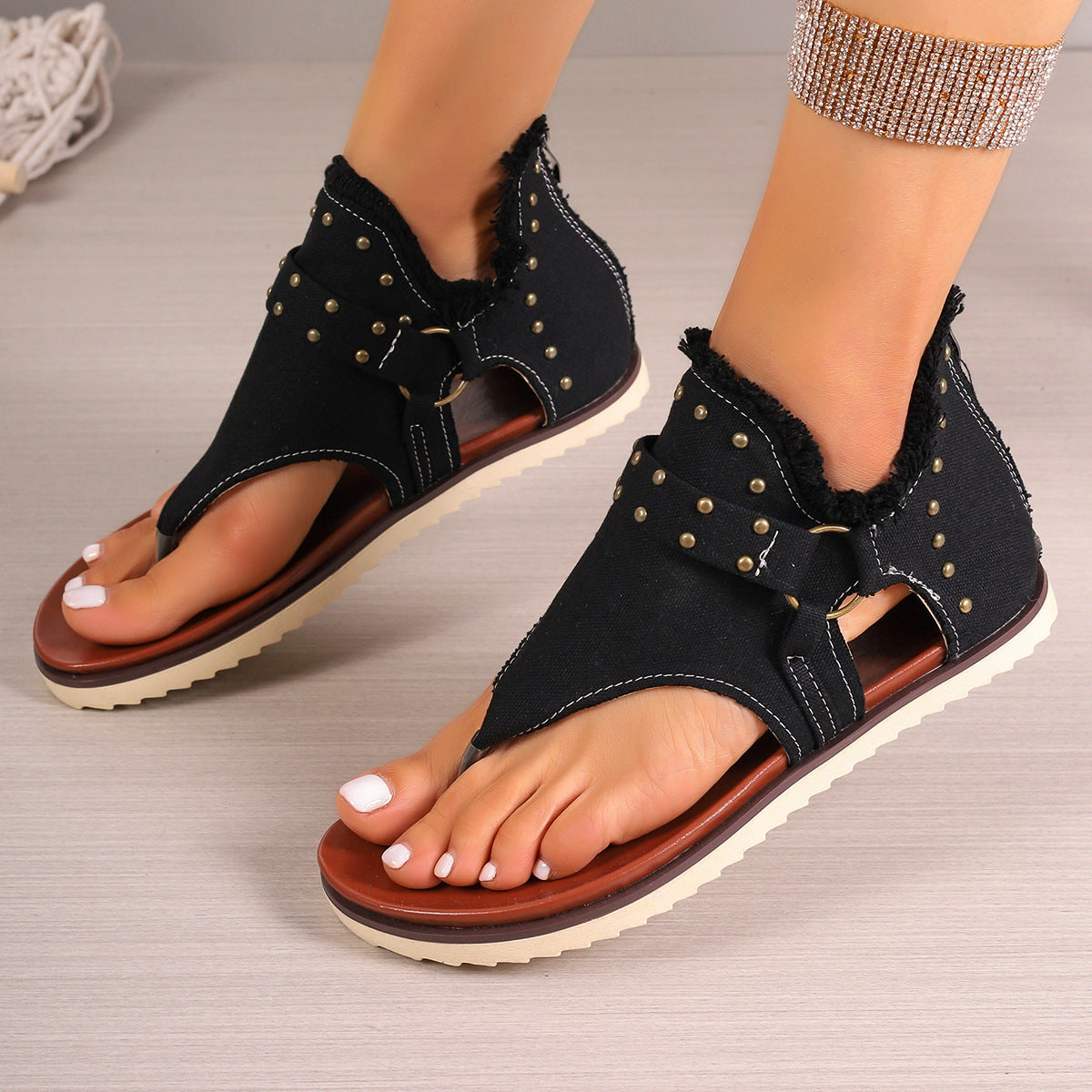 Sandales plates en jean avec fermeture éclair à l'arrière ORIS WEAR