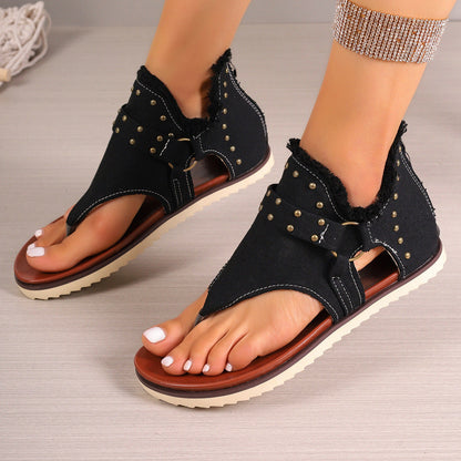 Sandales plates en jean avec fermeture éclair à l'arrière ORIS WEAR