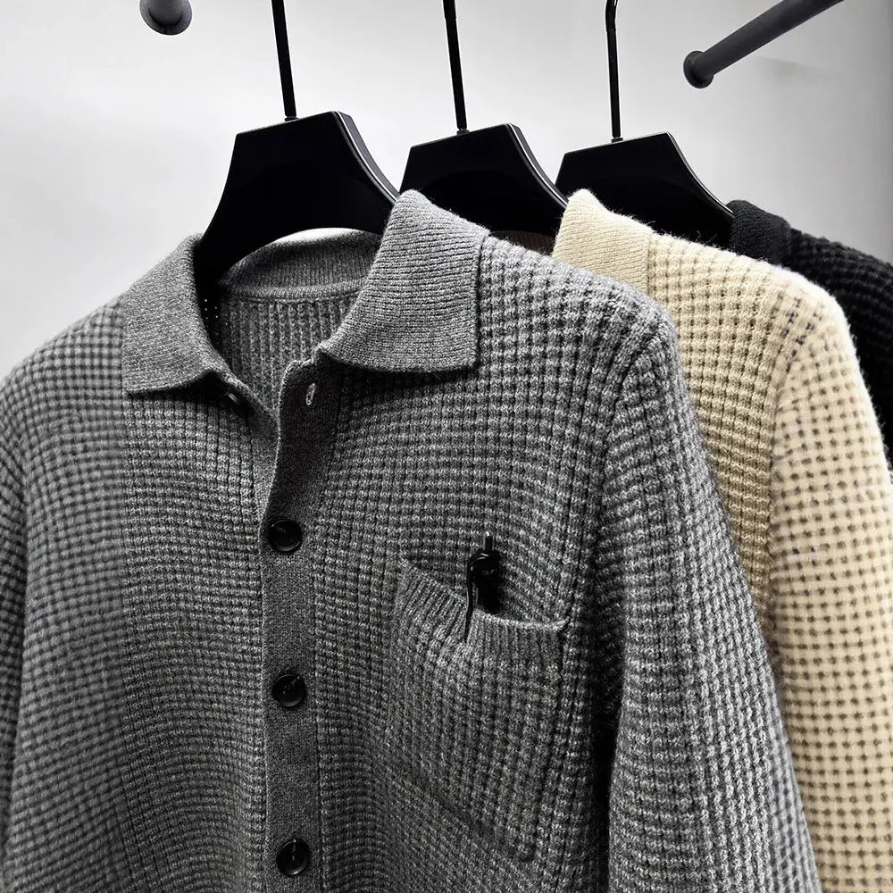Casual Solid-Color Pocket Lapel Knit Sweater Coat ORIS WEAR