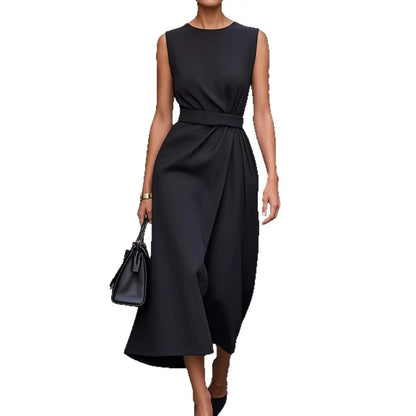 Summer Irregular Sleeveless Dress With Belt Fashion Temperament Slim Back Zipper Dresses For Women Clothing ORIS WEAR