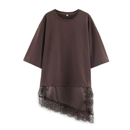 Summer Chic Fashion T-Shirt With A Patchwork Lace Hem ORIS WEAR