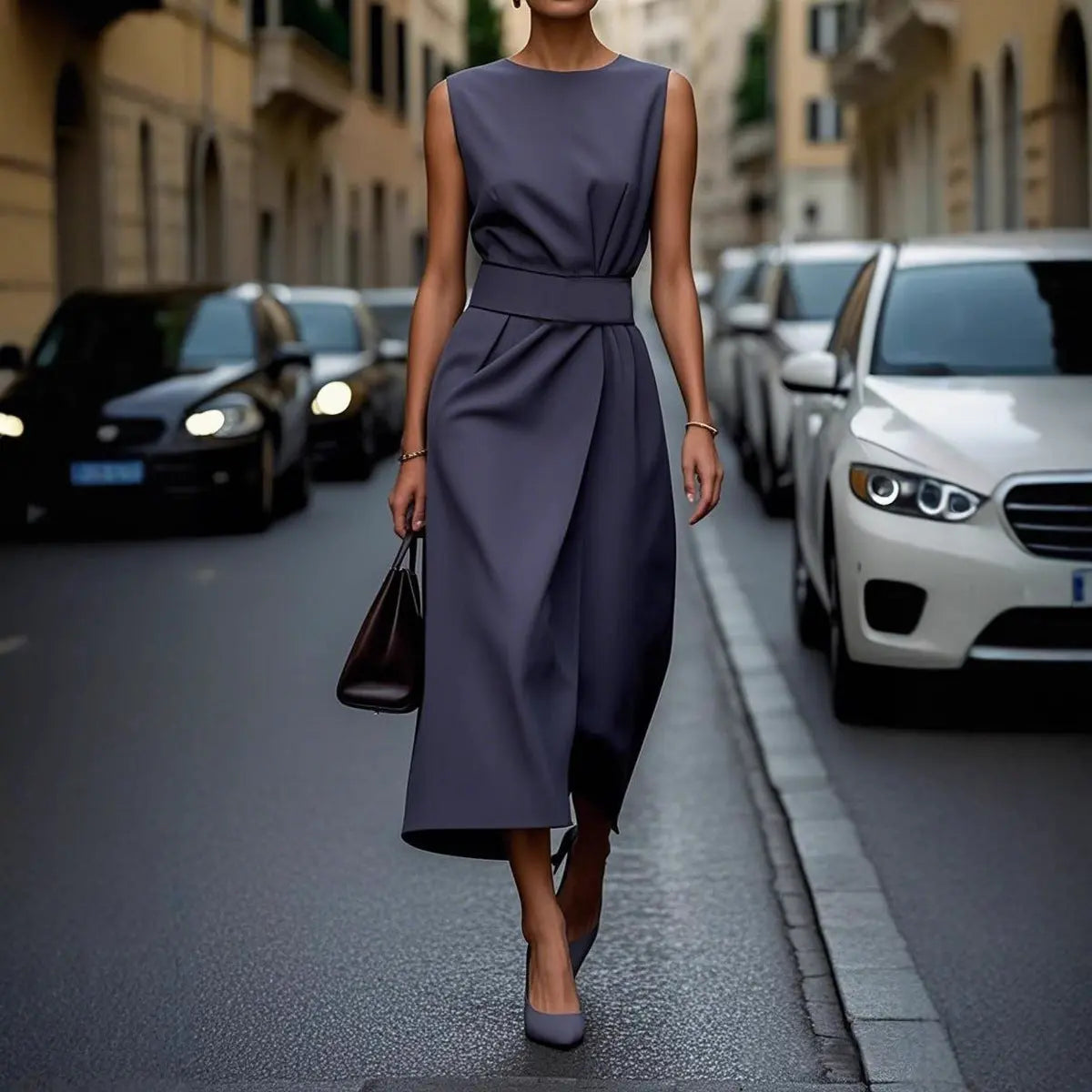 Summer Irregular Sleeveless Dress With Belt Fashion Temperament Slim Back Zipper Dresses For Women Clothing ORIS WEAR