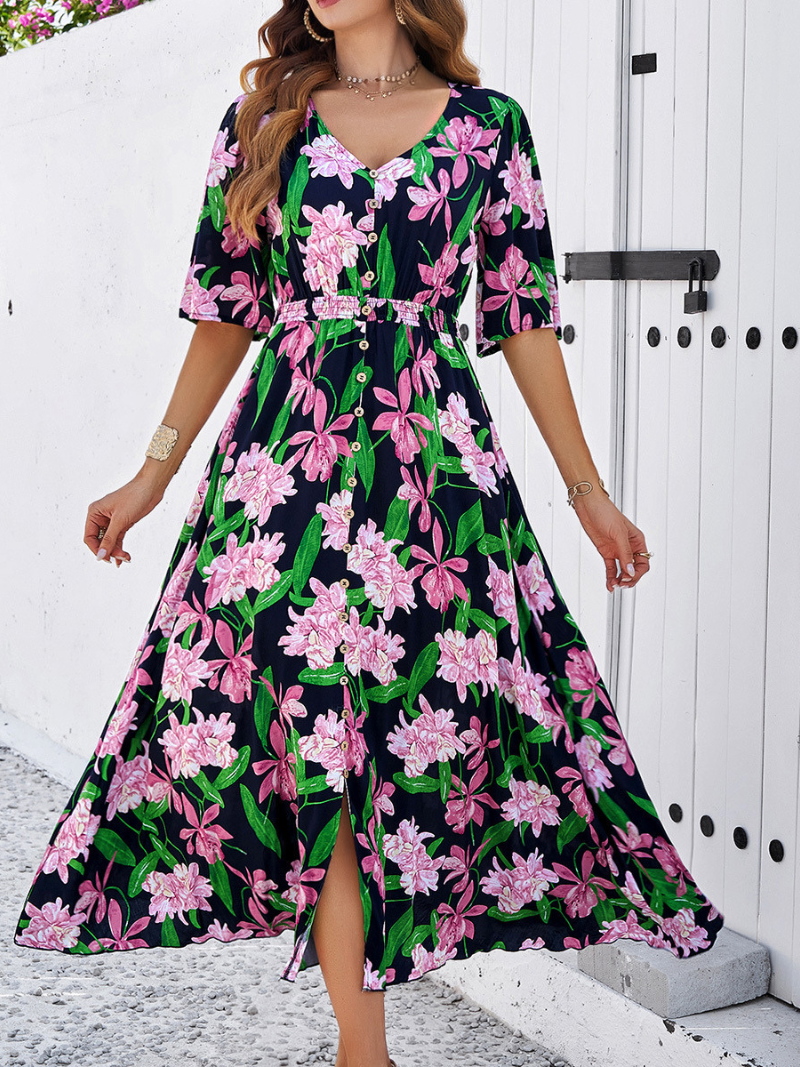 Robe Fleurie Décontractée Fendue Femme ORIS WEAR