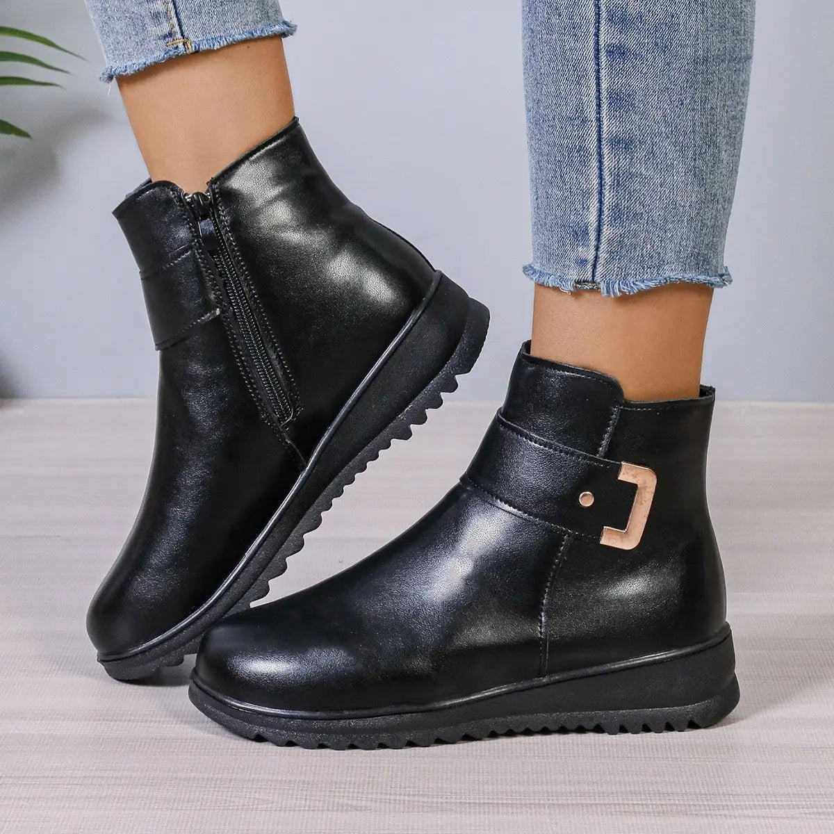 Bottines Hiver à Fermeture Éclair et Cuir PU ORIS WEAR