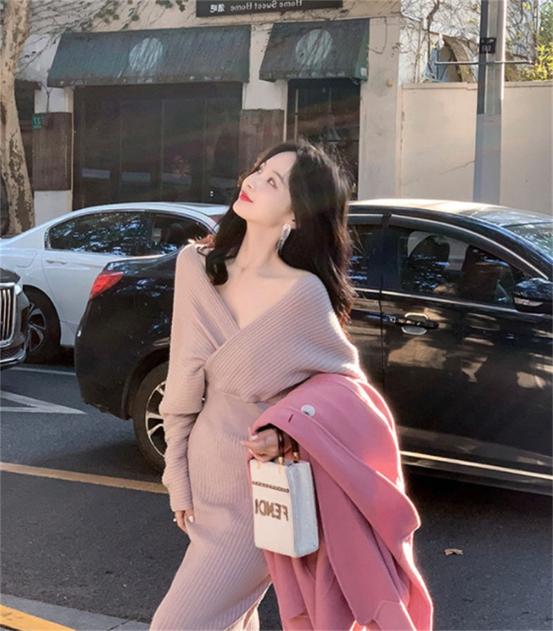 Robe tricotée ajustée col en V ORIS WEAR