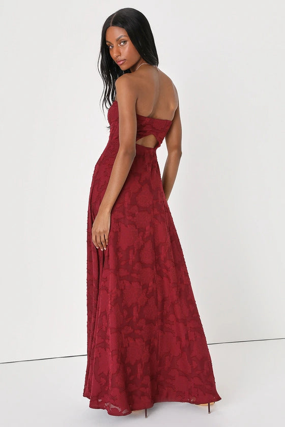 Eva | Robe longue brodée florale à épaules dénudées — Coupe corset Acme