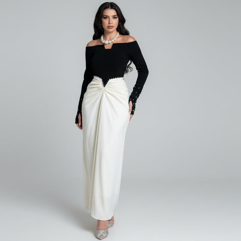 Robe longue femme fluide noir et blanc — ORIS WEAR