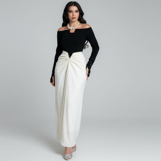 Robe longue femme fluide noir et blanc — ORIS WEAR