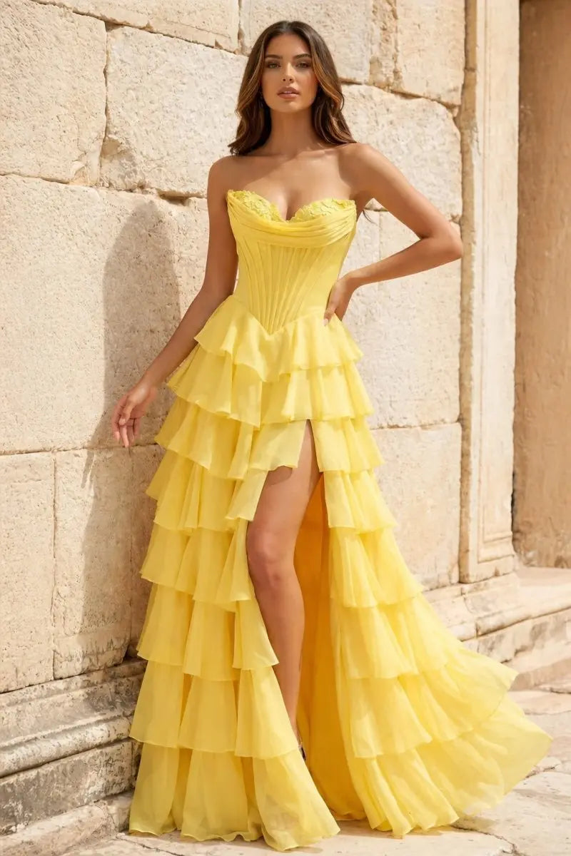 Robe longue femme bustier jaune — ORIS WEAR