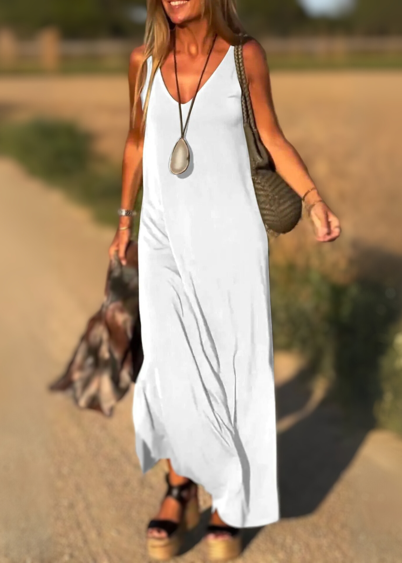 Robe longue femme fluide vert armée — ORIS WEAR