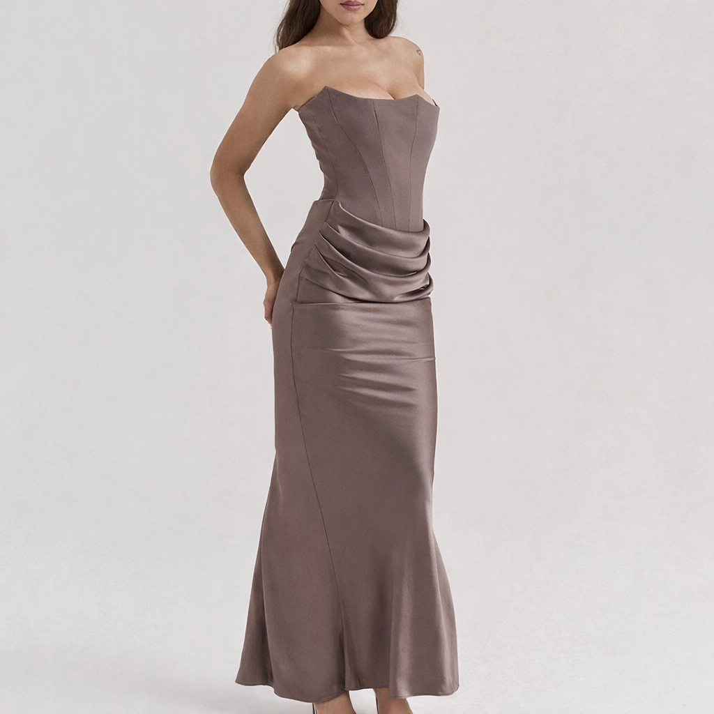 Robe Longue Femme Bustier Satin Éclatante ORIS WEAR