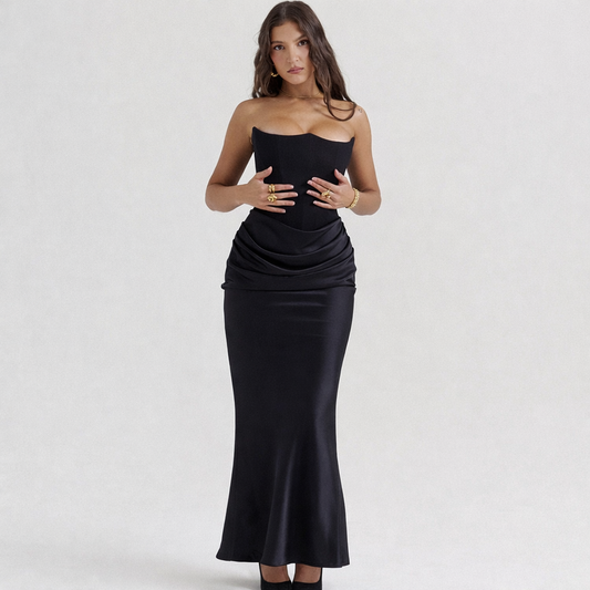 Robe longue femme en satin rouge — ORIS WEAR