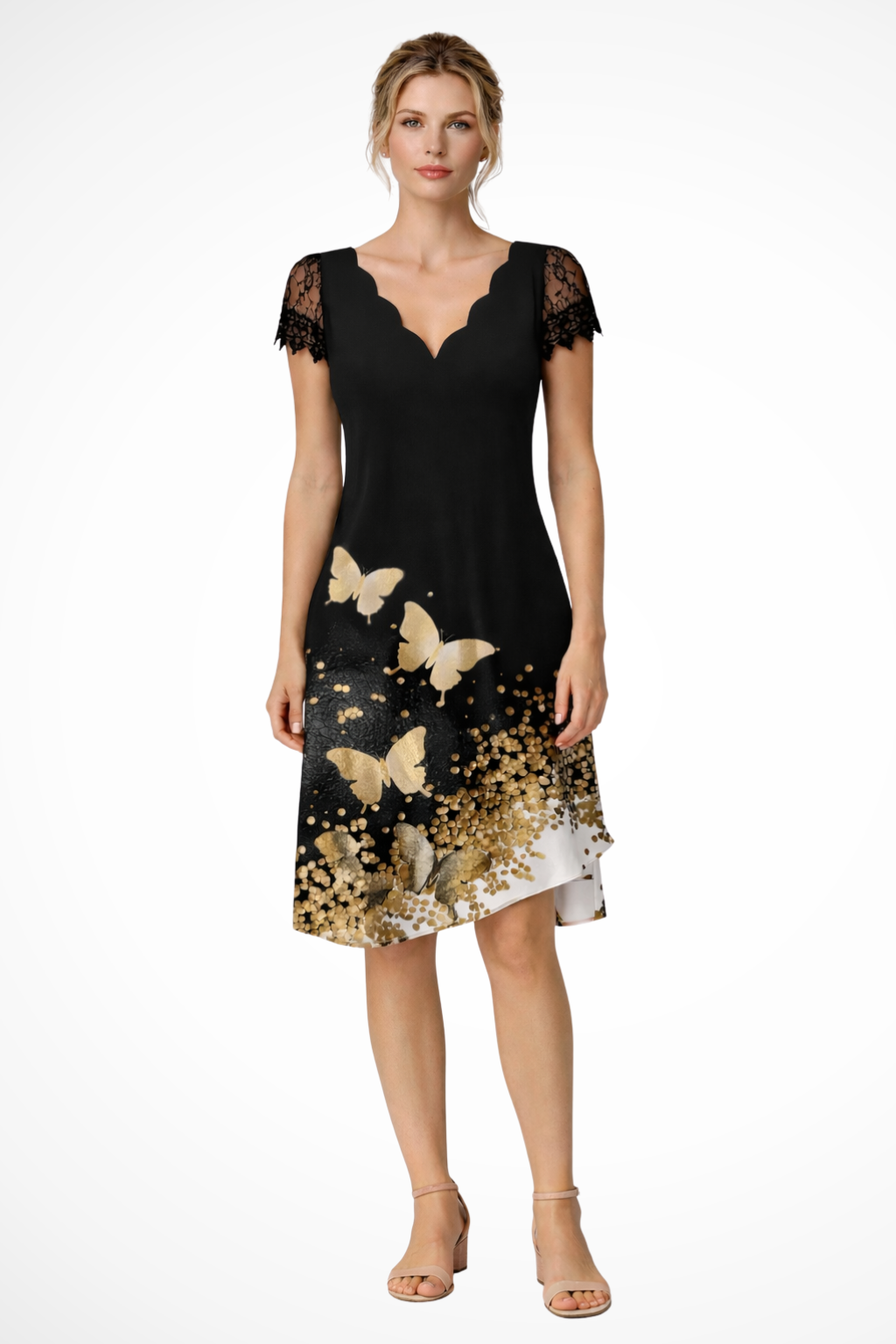 Harriet | Robe midi à manches en dentelle pour invitée de mariage Celeste London