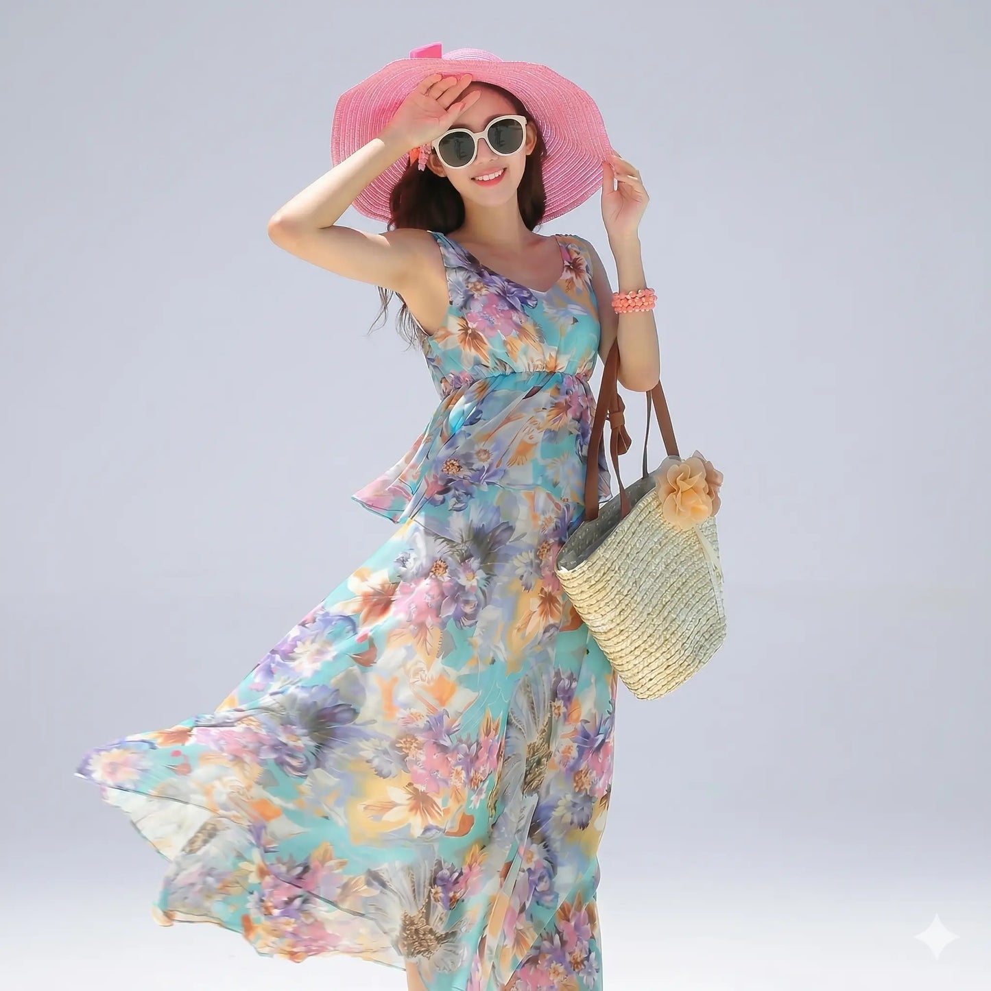 Robe midi fluide à imprimé floral en chiffon ORIS WEAR