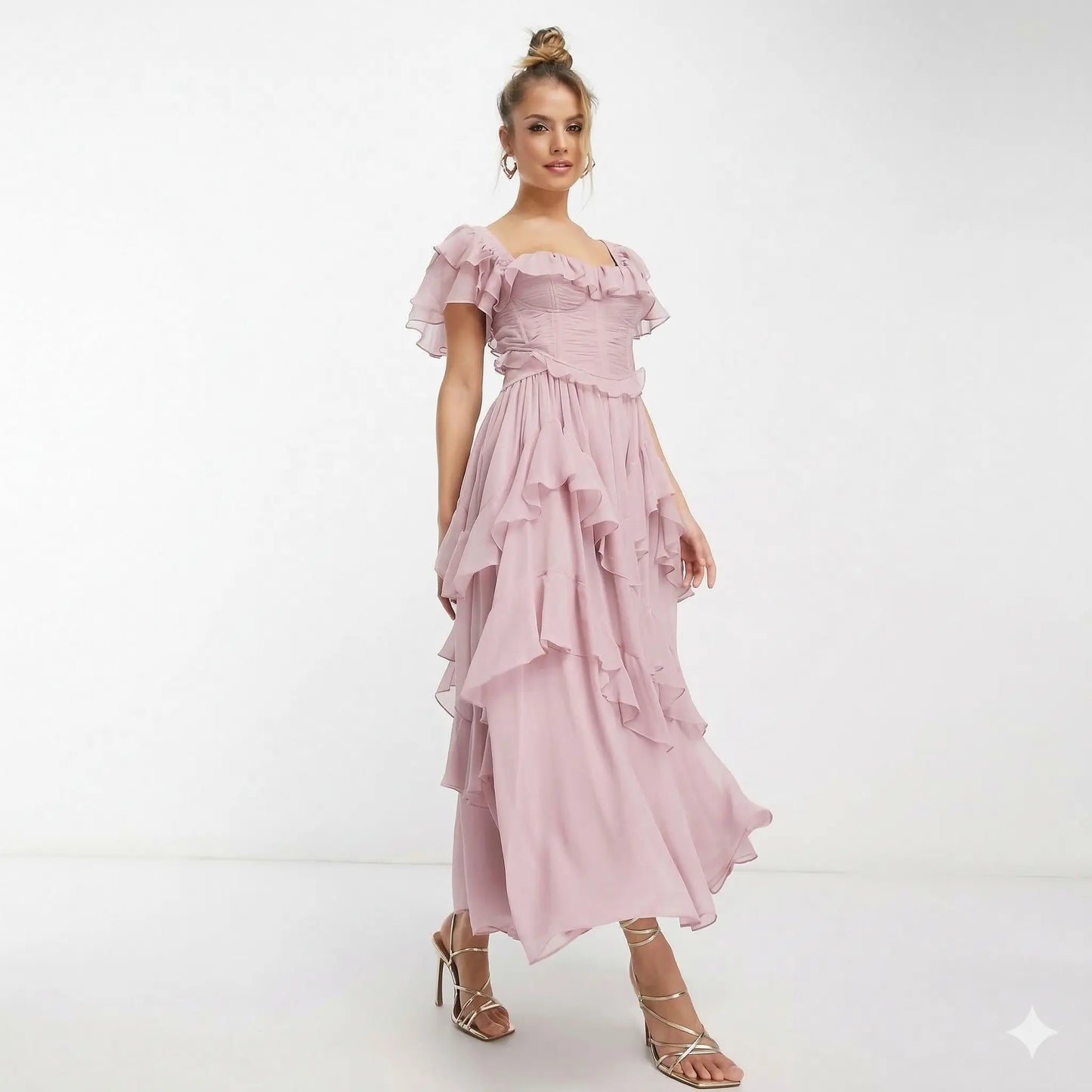Robe longue rouge à volants élégante ORIS WEAR