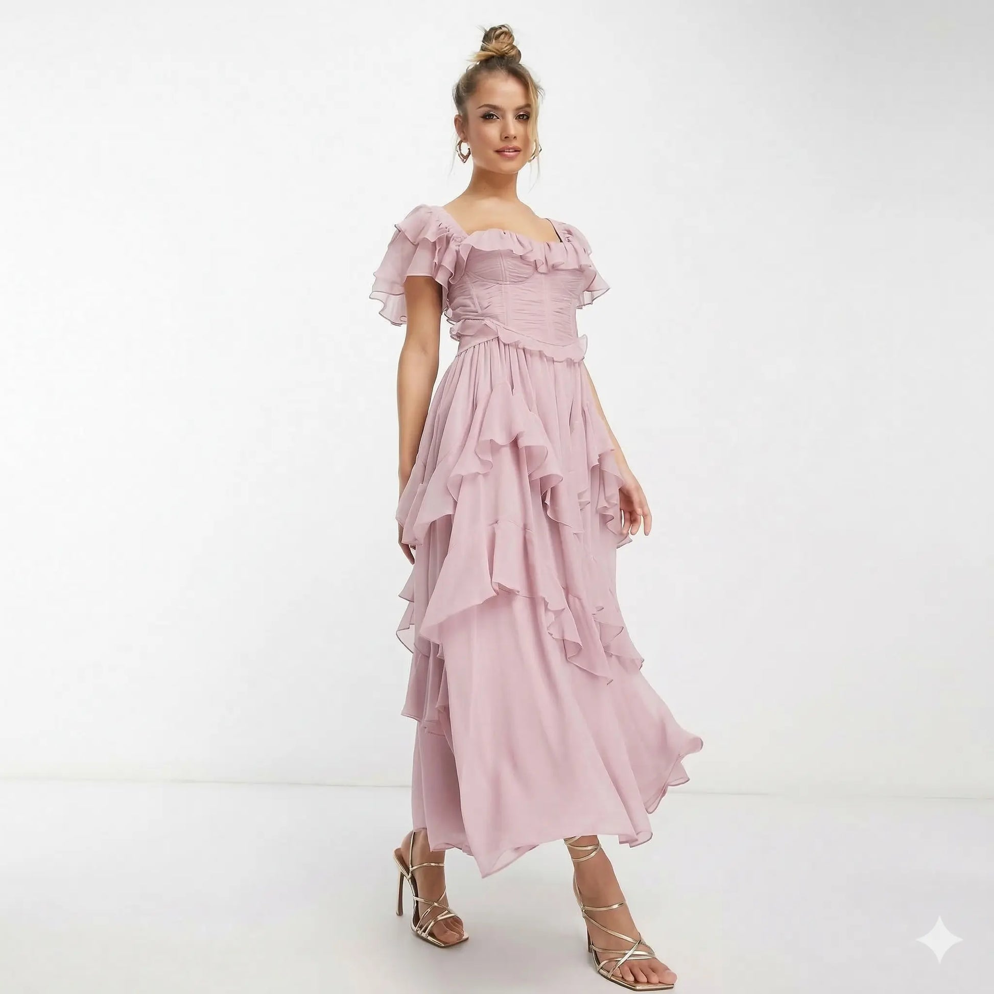 Robe longue rouge à volants élégante ORIS WEAR