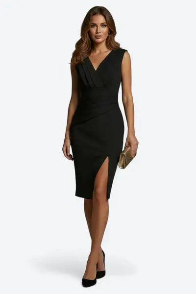 Robe Fendue Élégante à Col V et Taille Haute ORIS WEAR