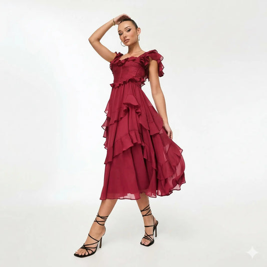 Robe longue femme fluide vin rouge — ORIS WEAR