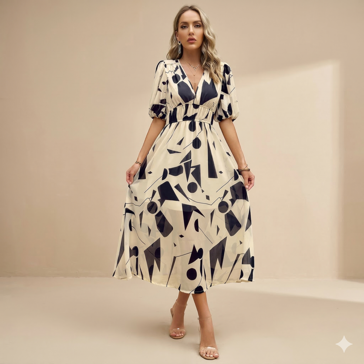Robe d'Été Imprimée Col V Cintrée ORIS WEAR