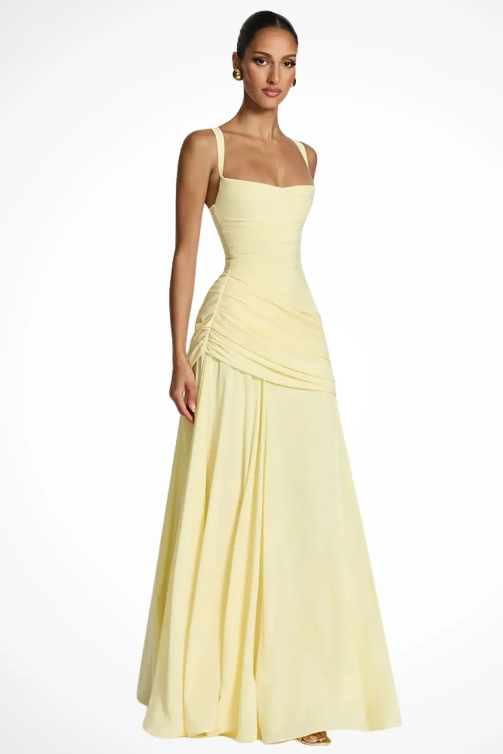 Clarisse | Robe Maxi de Mariage à Encolure Carrée Ruchée Celeste London