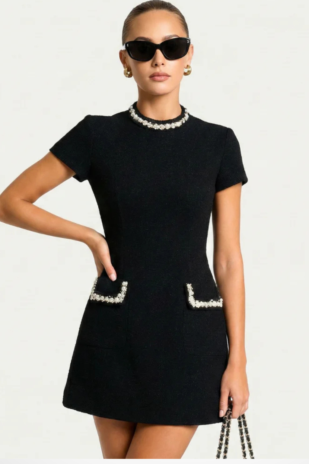 Bronwen | Robe Mini Femme avec Détail de Perles et Poches Celeste London