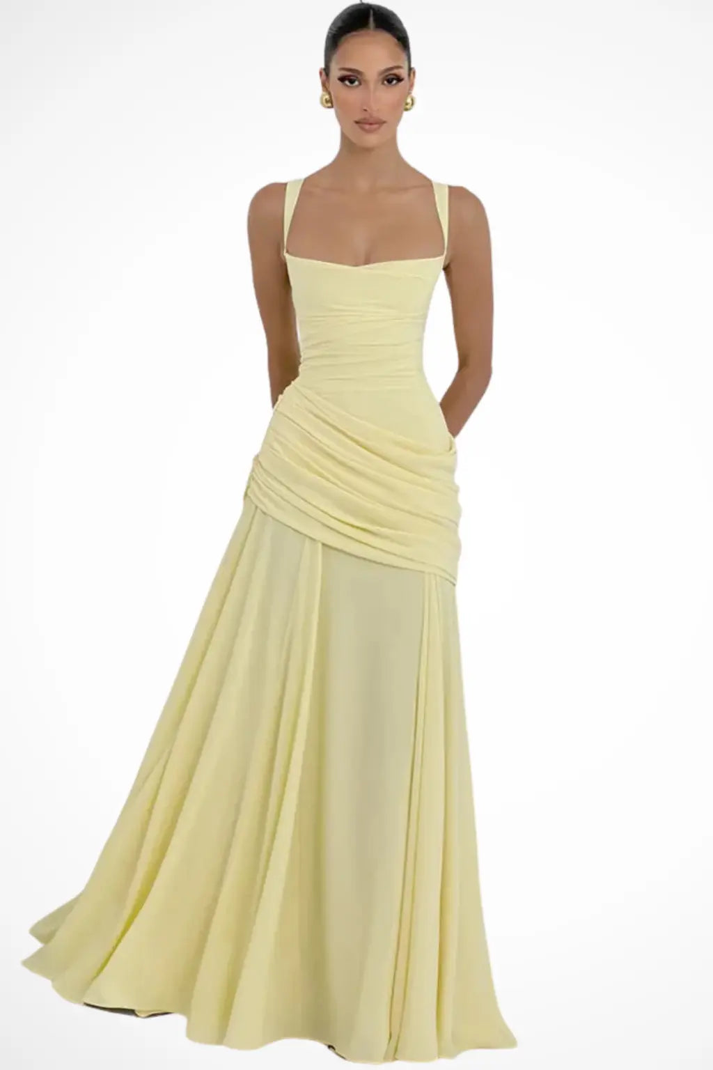 Clarisse | Robe Maxi de Mariage à Encolure Carrée Ruchée Celeste London