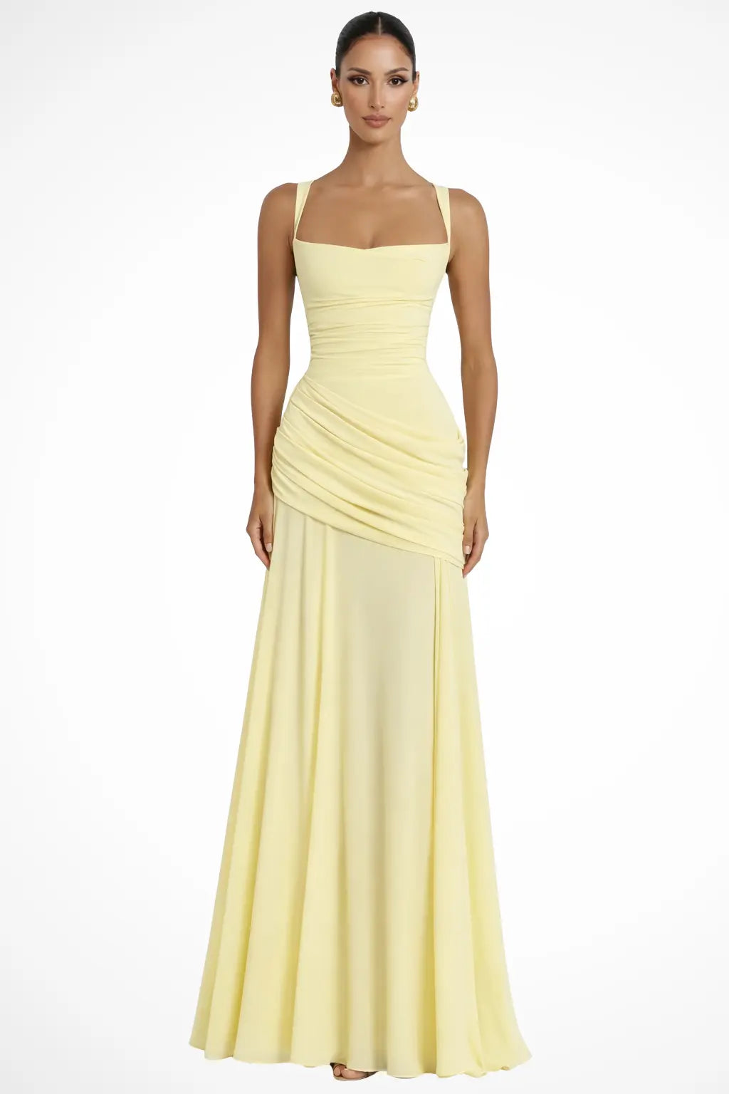 Clarisse | Robe Maxi de Mariage à Encolure Carrée Ruchée Celeste London