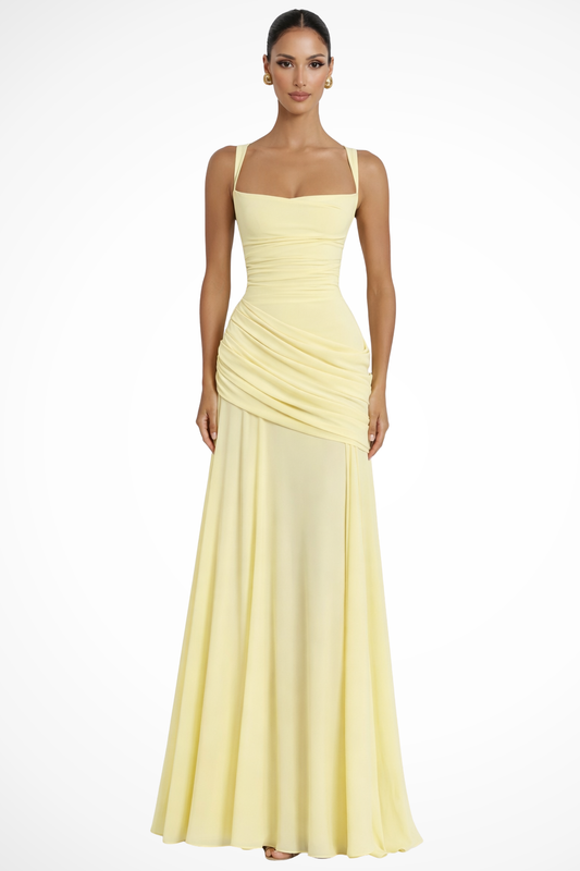 Clarisse | Robe Maxi de Mariage à Encolure Carrée Ruchée