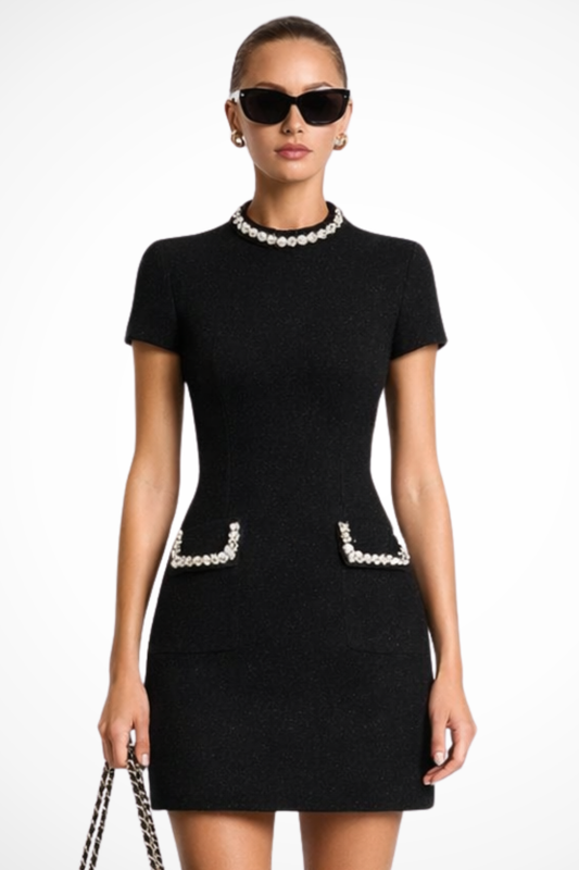 Bronwen | Robe Mini Femme avec Détail de Perles et Poches Celeste London
